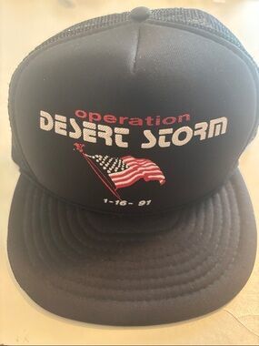 OTTO Black Operation Desert Storm Trucker Hat with Red and White Flag